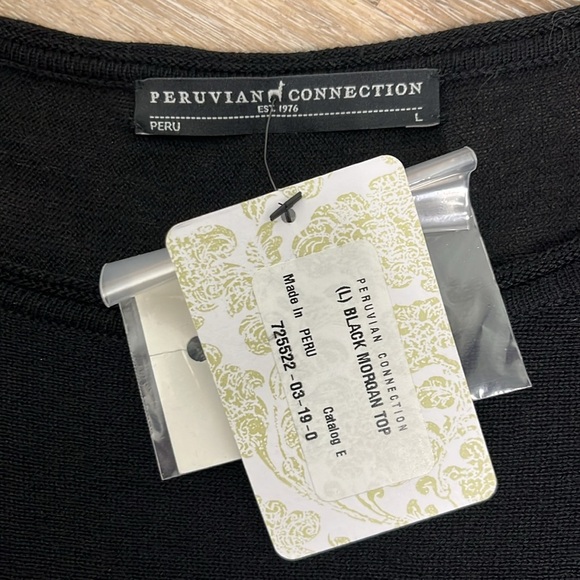 NWT Peruvian Connection Womens Black Morgan Top Lightweight Sweater Size L Basic - Picture 8 of 15